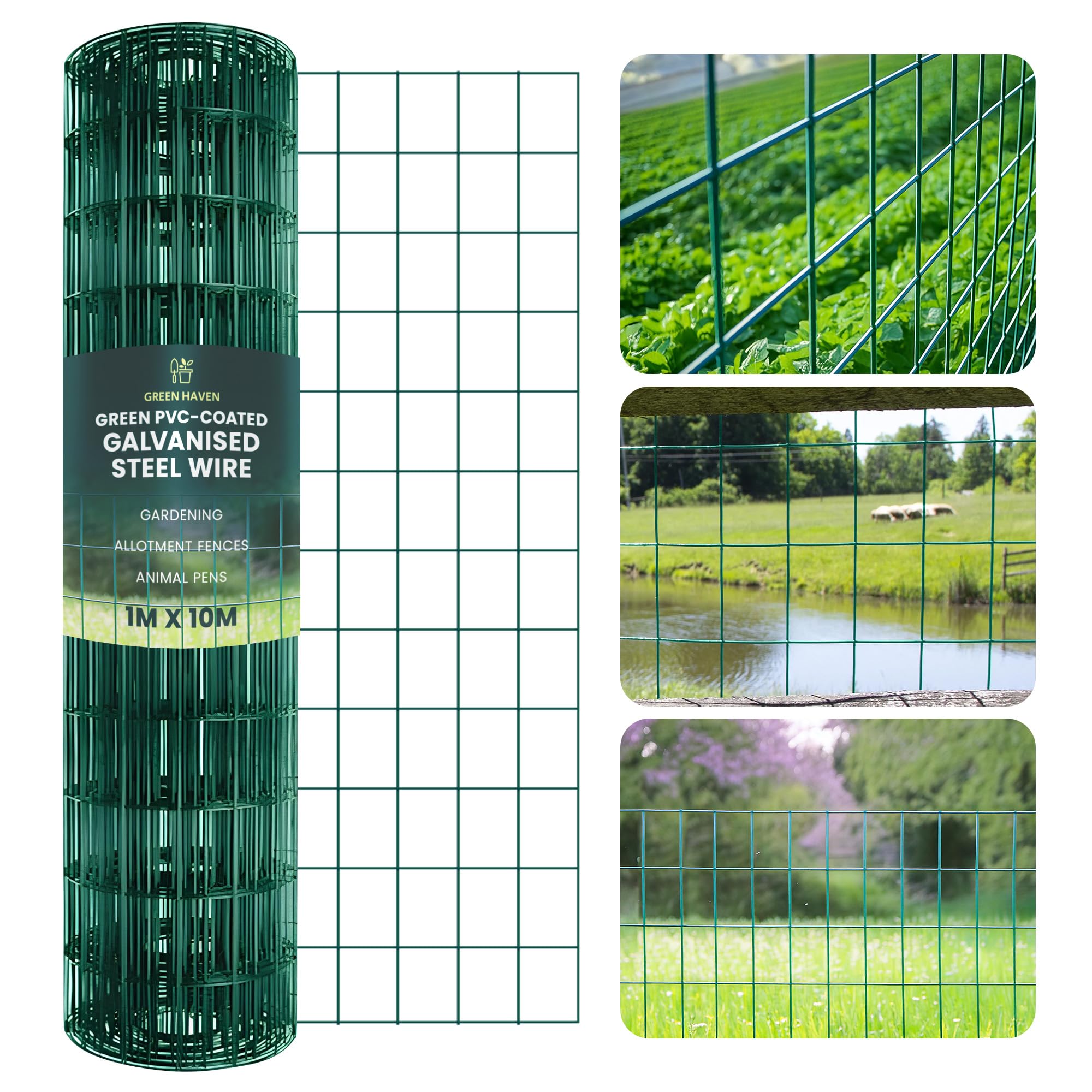 Green Haven Chicken Wire Fence, 1m high x 10m long, pvc-coated galvanised steel mesh