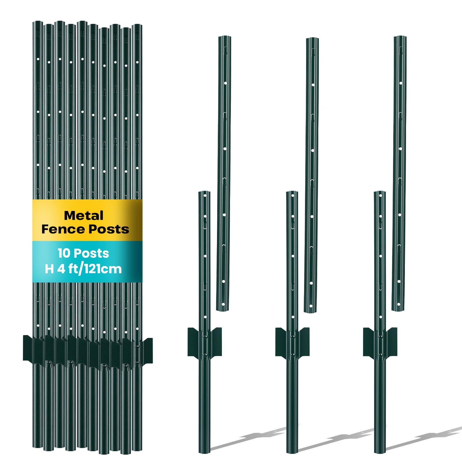 10 Pack Metal Fence Posts 4 FT, 121cm (4ft), pack of 10, heavy-duty steel